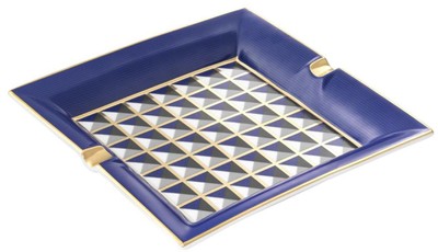 4251549341468 - Luxus Porzellan Design Aschenbecher Blau   Mehrfarbig 245 x 245 x H 35 cm - Wohnzimmer Accessoires