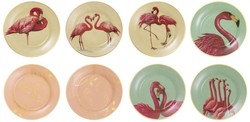 4251549341574 - Deko Porzellan Wandteller 8er Set Flamingos & Federn Mehrfarbig   Gold Ã 27 cm - Luxus Wanddeko