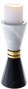 4251549341642 - Luxus Marmor Kerzenhalter Schwarz   WeiÃ   Gold Ã 11 x H 28 cm - Hotel & Restaurant Deko Accessoires