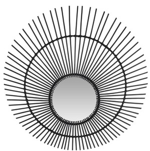 4251549341758 - Designer Rattan Spiegel Schwarz Ã 120 cm - Wandspiegel im Sonnen Design