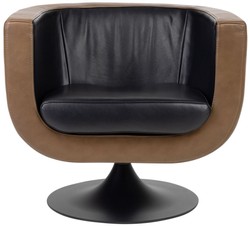 4251549341765 - Luxus Wohnzimmer Echtleder Drehsessel Schwarz   Braun 75 x 70 x H 665 cm - Luxus MÃ¶bel