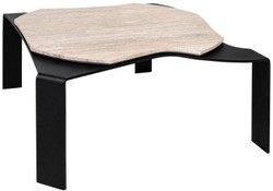 4251549341789 - Luxus Couchtisch Schwarz   Beige 755 x 78 x H 325 cm - Designer Wohnzimmertisch mit Marmorplatte