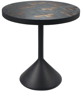 4251549342052 - Luxus Wohnzimmertisch Mehrfarbig   Schwarz Ã 50 x H 53 cm - Runder Couchtisch mit Schieferplatten & Keramik Fliesen