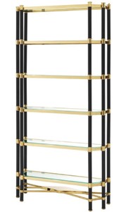 4251549342366 - Luxus Wohnzimmer Regalschrank Gold   Schwarz 110 x 35 x H 220 cm - Wohnzimmerschrank