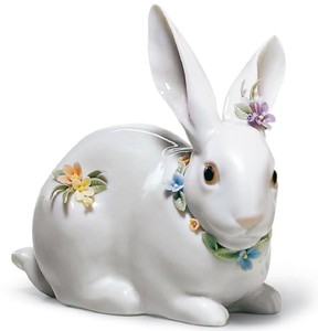 4251549342472 - Luxus Porzellanfigur Hase mit Blumen WeiÃ   Mehrfarbig 12 x H 11 cm - Handgefertigte & Handbemalte Luxus Porzellan Deko
