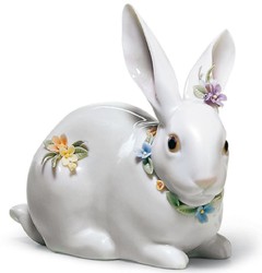 4251549342472 - Luxus Porzellanfigur Hase mit Blumen WeiÃ   Mehrfarbig 12 x H 11 cm - Handgefertigte & Handbemalte Luxus Porzellan Deko