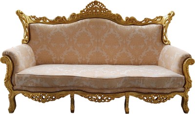 4251549342724 - Barock 3er Sofa Creme Muster   Gold - Wohnzimmer MÃ¶bel Couch Lounge