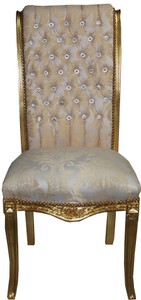 4251549343493 - Barock Hochlehner Esszimmer Stuhl Creme Muster Gold mit Bling Bling Glitzersteinen - Barock Möbel 4251549343493 - Barock Hochlehner Esszimmer Stuhl Creme Muster Gold mit Bling Bling Glitzersteinen - Barock Möbel