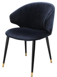 4251549343578 - Luxus Esszimmerstuhl mit Armlehnen Mitternachtsblau   Schwarz   Gold 57 x 66 x H 83 cm - EsszimmermÃ¶bel