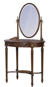 4251549344209 - Luxus Barock Schminktisch Dunkelbraun   Braun 80 x 57 x H 142 cm - Ovaler Schminktisch im Barockstil