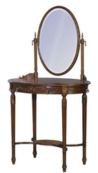 4251549344209 - Luxus Barock Schminktisch Dunkelbraun   Braun 80 x 57 x H 142 cm - Ovaler Schminktisch im Barockstil