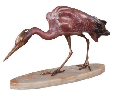 4251549344247 - Luxus Bronzefigur Reiher Mehrfarbig 78 x 21 x H 45 cm - Luxus Bronze Skulptur auf Marmorsockel