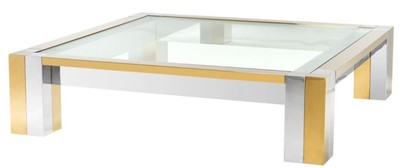 4251549344315 - Luxus Edelstahl Couchtisch Silber   Gold 120 x 120 x H 30 cm - Designer Wohnzimmertisch mit Glasplatte