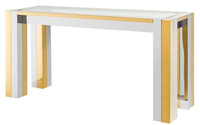 4251549344322 - Luxus Edelstahl Konsole Silber   Gold 160 x 50 x H 78 cm - Designer Konsolentisch mit Glasplatte