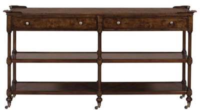 4251549344377 - Luxus Jugendstil Konsole Braun   Dunkelbraun 152 x 46 x H 79 cm - Konsolentisch mit 2 Schubladen und Rollen