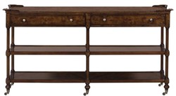 4251549344377 - Luxus Jugendstil Konsole Braun   Dunkelbraun 152 x 46 x H 79 cm - Konsolentisch mit 2 Schubladen und Rollen
