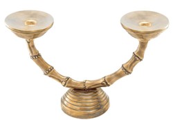 4251549344384 - Luxus Doppel Kerzenhalter Vintage Messingfarben 325 x 11 x H 21 cm - Hotel & Restaurant Deko Accessoires Bambus Design