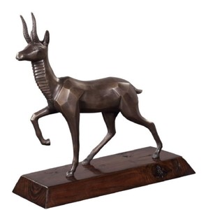 4251549344544 - Luxus Bronzefigur Antilope Bronze   Dunkelbraun 35 x 17 x H 37 cm - Dekofigur mit Holzsockel