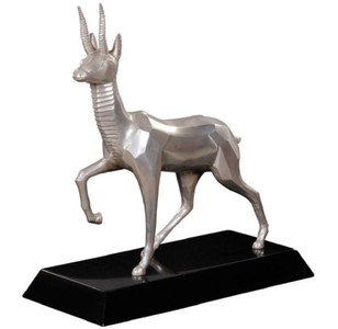 4251549344551 - Luxus Bronzefigur Antilope Silber   Schwarz 35 x 17 x H 37 cm - Dekofigur mit Holzsockel