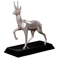 4251549344551 - Luxus Bronzefigur Antilope Silber   Schwarz 35 x 17 x H 37 cm - Dekofigur mit Holzsockel