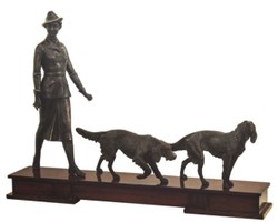 4251549344797 - Luxus Bronzefiguren JÃ¤gerin und Hunde Bronze   Dunkelbraun 61 x 11 x H 45 cm - Luxus Dekofiguren mit Holzsockel