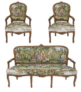 4251549344865 - Barock Sitzbank Set Gobelin   Braun - 1 Sofa + 2 Sessel