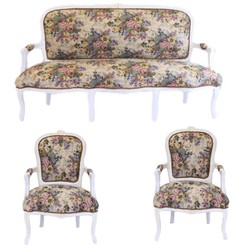 4251549344889 - Barock Sitzbank Set Blumen Muster   Antik Stil WeiÃ - 1 Sofa + 2 Sessel