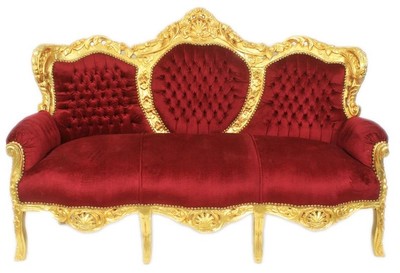 4251549344926 - Barock 3er Sofa King Bordeaux    Gold - MÃ¶bel
