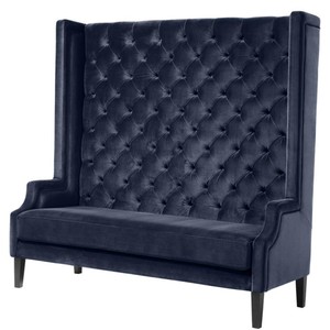 4251549344995 - Luxus Hochlehnsofa Mitternachtsblau   Schwarz 160 x 68 x H 160 cm - Luxus Chesterfield Samtsofa
