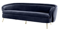 4251549345077 - Luxus Wohnzimmer Samtsofa Mitternachtsblau   Messingfarben 220 x 85 x H 77 cm - Luxus MÃ¶bel