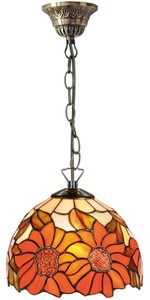 4251549345510 - Luxus Tiffany HÃ¤ngeleuchte Sonnenblumen Orange   Mehrfarbig Ã 20 x H 78 cm - Handgefertigte Pendelleuchte aus 135 Teilen
