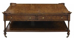 4251549345596 - Luxus Jugendstil Couchtisch Braun 125 x 81 x H 48 cm - Wohnzimmertisch mit Rollen und 2 Schubladen