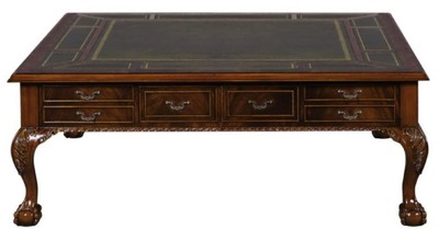 4251549345602 - Luxus Barock Wohnzimmertisch Dunkelbraun   GrÃ¼n 130 x 130 x H 49 cm - Couchtisch mit 24 Schubladen