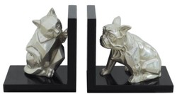 4251549345640 - Luxus BuchstÃ¼tzen Set Katze & Hund Silber   Schwarz 18 x 18 x H 10 cm - Deko Bronzefiguren mit Holzsockel