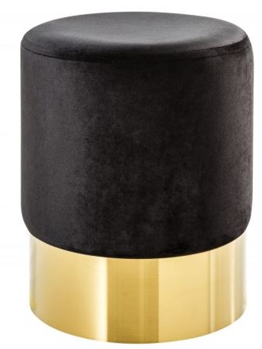 4251549345664 - Designer Rundhocker Schwarz   Gold B 35 x H 41 cm - Wohnzimmer MÃ¶bel