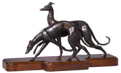 4251549345879 - Luxus Bronzefiguren mit Holzsockel Windhunde Bronze   Braun 76 x 22 x H 43 cm - Luxus Dekofiguren