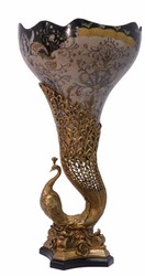 4251549346067 - Jugendstil Vase Pfau Messing   Porzellan 375 x H 72 cm - Barock Rokoko Home Deko
