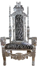 4251549346227 - Barock Thron Sessel Silber   Zebra KÃ¶nigssessel- Hochzeitssessel - Riesensessel