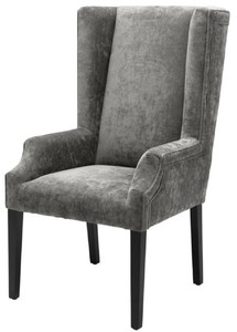 4251549346258 - Luxus Esszimmerstuhl Grau   Schwarz 63 x 76 x H 115 cm - Hochlehner Esszimmerstuhl mit Armlehnen