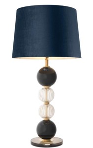 4251549346555 - Luxus Tischleuchte Antik Messing   Schwarz   Blau Ã 50 x H 96 cm - Runde Wohnzimmerlampe mit Samt Lampenschirm