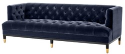 4251549347354 - Luxus Wohnzimmer Sofa Mitternachtsblau   Schwarz   Messingfarben 230 x 85 x H 79 cm - Chesterfield Samtsofa