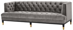 4251549347361 - Luxus Wohnzimmer Sofa Grau   Schwarz   Messingfarben 230 x 85 x H 79 cm - Chesterfield Samtsofa