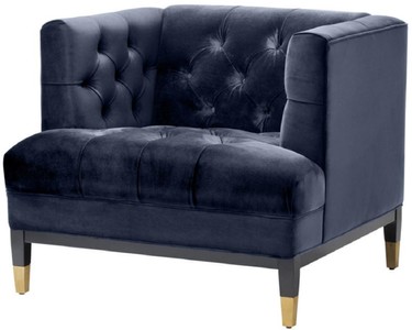 4251549347378 - Luxus Wohnzimmer Sessel Mitternachtsblau   Schwarz   Messingfarben 93 x 85 x H 79 cm - Chesterfield MÃ¶bel