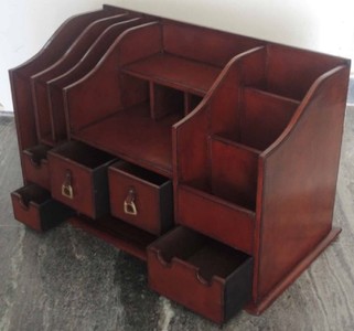 Casa Padrino organizer da scrivania in vera pelle di lusso marrone cognac  65 x 32 x H. 37 cm - Accessori di Lusso