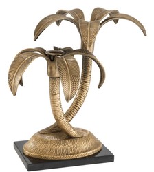 4251549347767 - Luxus Doppel Kerzenhalter im Palmen Design Vintage Messingfarben   Schwarz 31 x 29 x H 30 cm - Luxus QualitÃ¤t