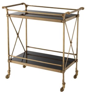 4251549347774 - Luxus Servierwagen Vintage Messingfarben   Schwarz 85 x 46 x H 88 cm - Hotel Restaurant Gastronomie Trolley