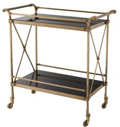 4251549347774 - Luxus Servierwagen Vintage Messingfarben   Schwarz 85 x 46 x H 88 cm - Hotel Restaurant Gastronomie Trolley