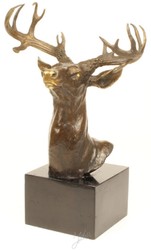 4251549348849 - Luxus Hirschkopf Bronzefigur Bronze   Gold   Grau H 50 cm - Elegante Dekofigur mit Marmorsockel
