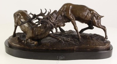 4251549348856 - Luxus Bronzefiguren KÃ¤mpfende Hirsche Bronze   Schwarz 433 x 206 x H 18 cm - Luxus QualitÃ¤t