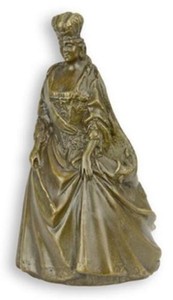 4251549349044 - Jugendstil Tischglocke Queen Bronze   Gold 59 x 52 x H 94 cm - Tischklingel Service Glocke aus Bronze - Hotel & Gastronomie Accessoires